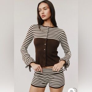With Jean Brown and Cream Striped Cardigan